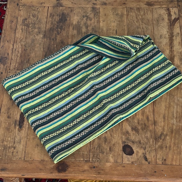 Organic Striped Woven Green and Blue Fabric Small Pet Sling - Picture 1 of 8
